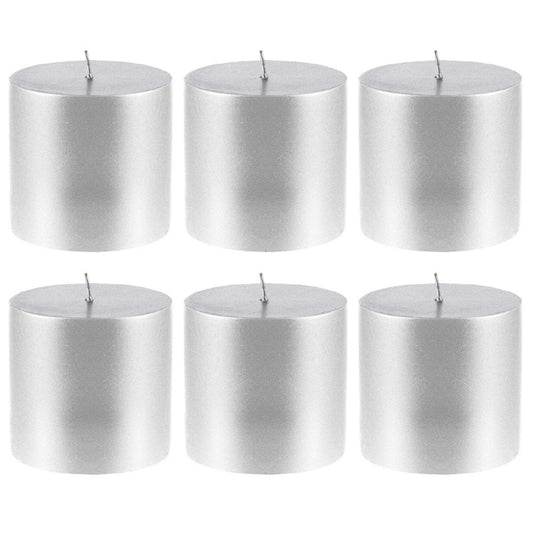 2 X 2 Inches Pillar Candles Set of 6 Silver