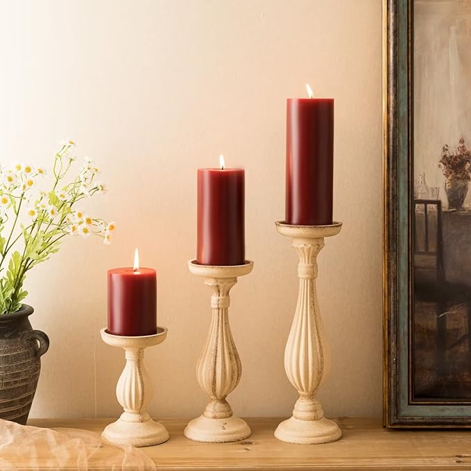 Set of 3 Pillar Candles - 90% Soy Wax & 10% Paraffin Wax Wine