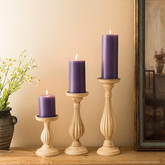 Set of 3 Pillar Candles - 90% Soy Wax & 10% Paraffin Wax Purple