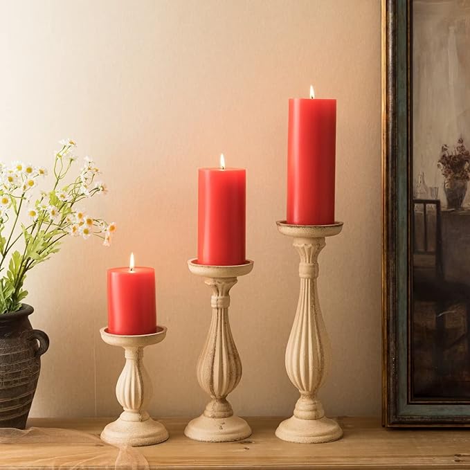 Set of 3 Pillar Candles - 90% Soy Wax & 10% Paraffin Wax Red